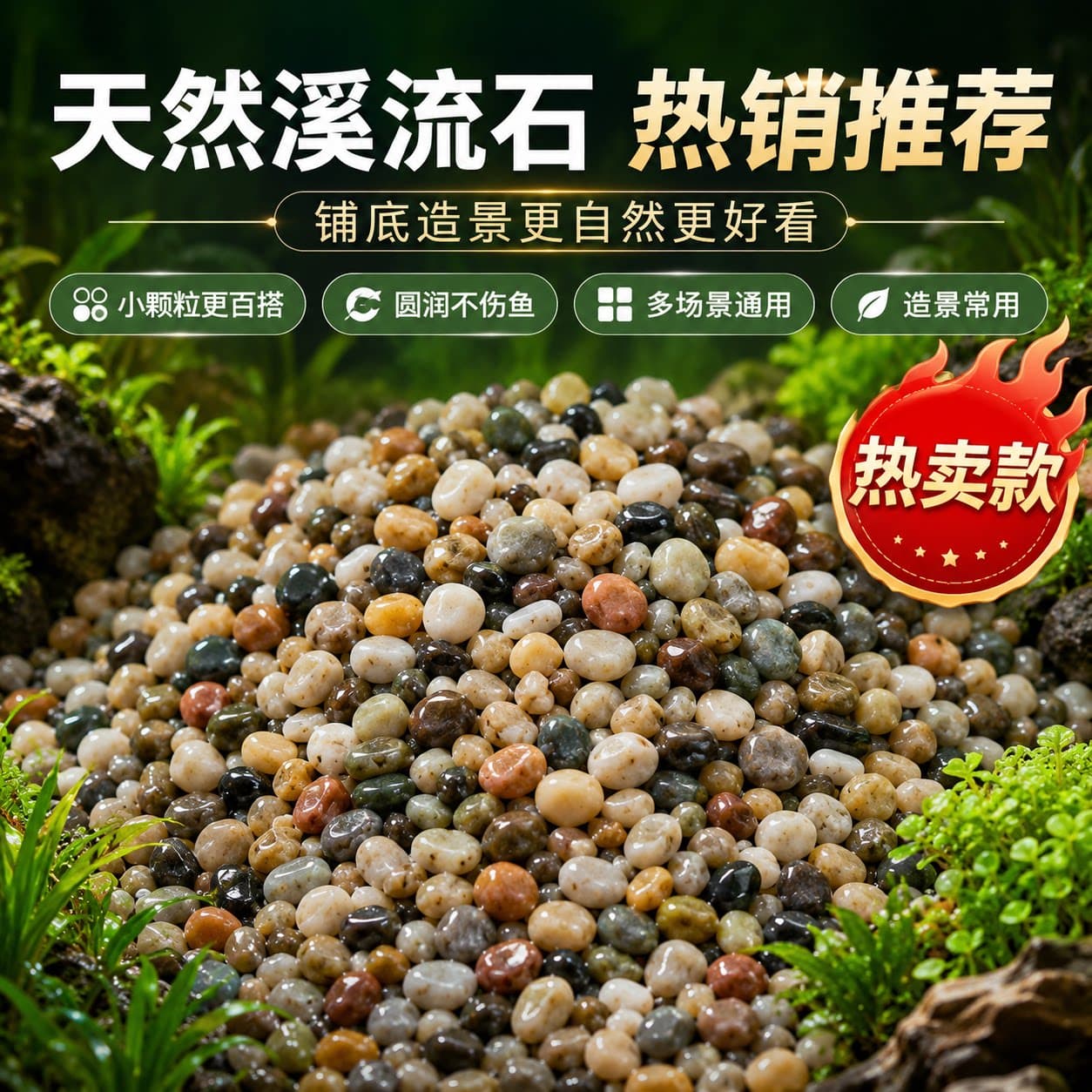 天然鹅卵石鱼缸造景底砂砂石水族箱底部石头装饰乌龟缸原生溪流石 - 缩略图5