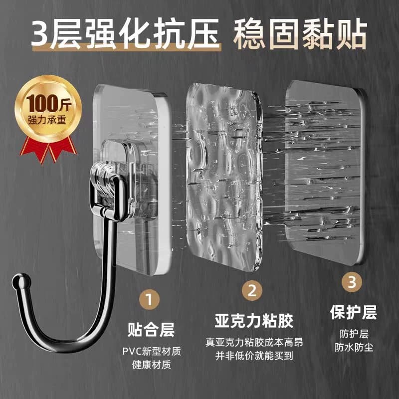 挂钩强力粘胶墙壁贴墙上承重透明无痕挂勾贴钩免打孔钩子粘贴粘钩 - 缩略图2