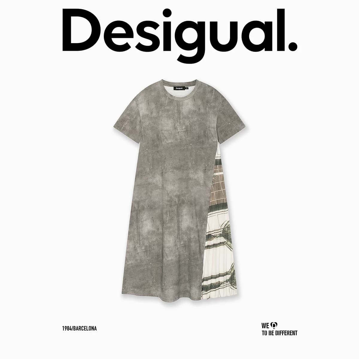 Desigual宽松不对称百褶拼接印花短袖T恤裙连衣裙 - 缩略图5