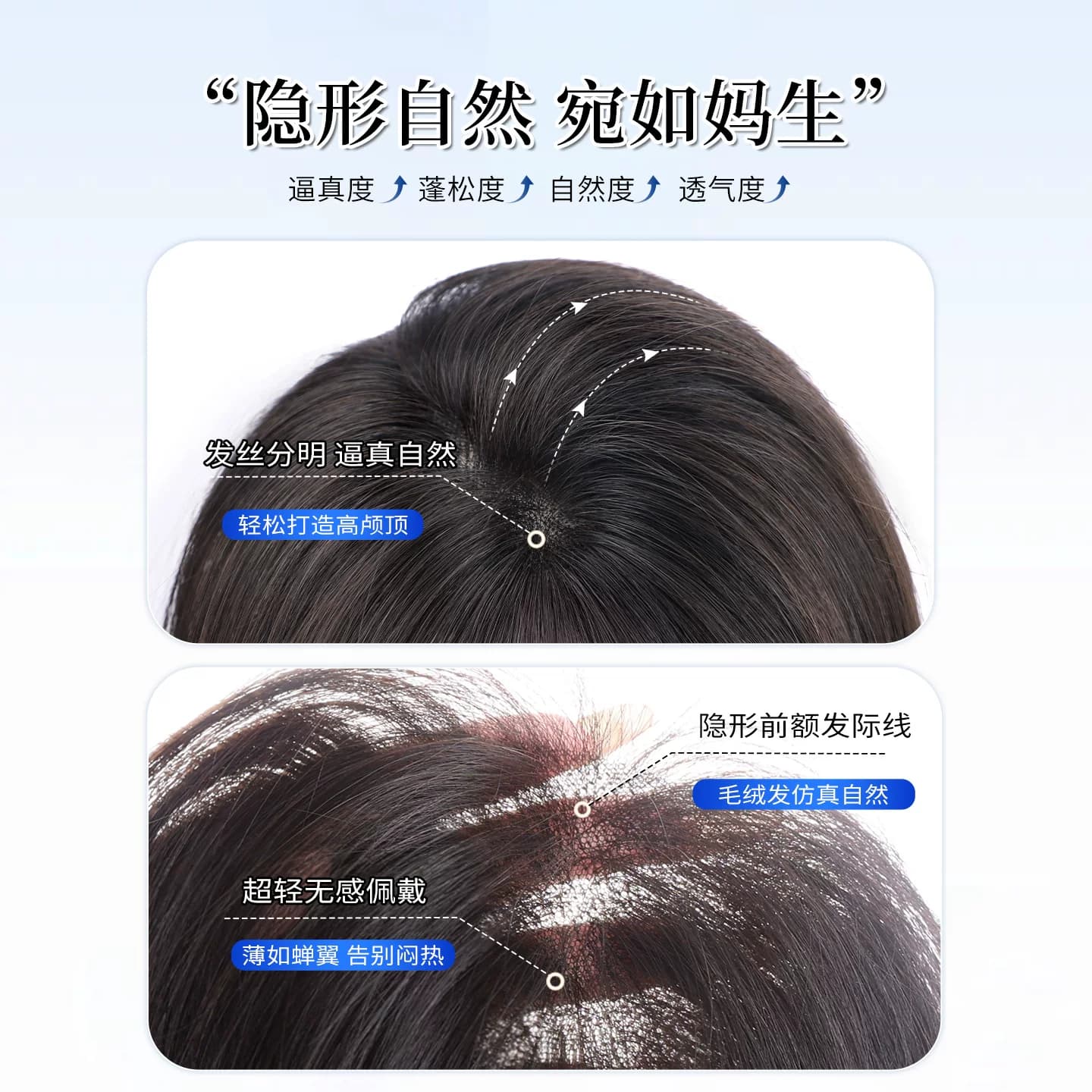 锁骨发假发女全头套式侧分中长发真人发丝短发无痕自然整顶假发套 - 缩略图3