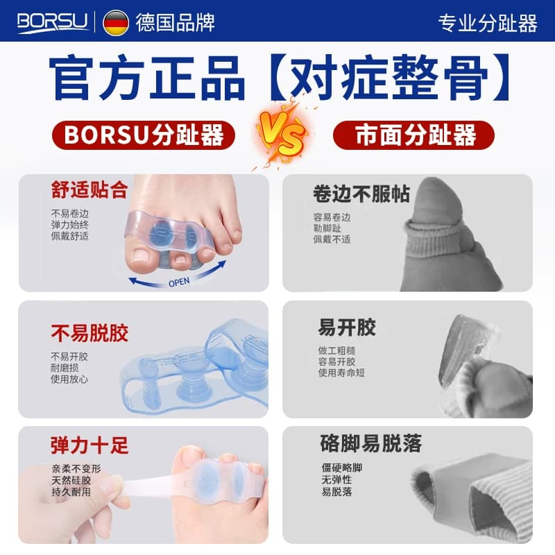 德国BORSU拇指外翻脚趾矫正器硅胶分趾器大拇脚趾分离器可穿鞋套 - 缩略图4