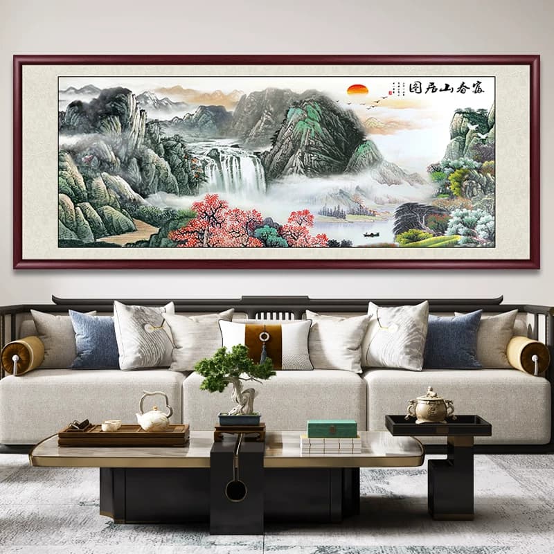 宝地福居聚宝盆山水画国画客厅挂画沙发背景墙装饰画办公室靠山图 - 缩略图2