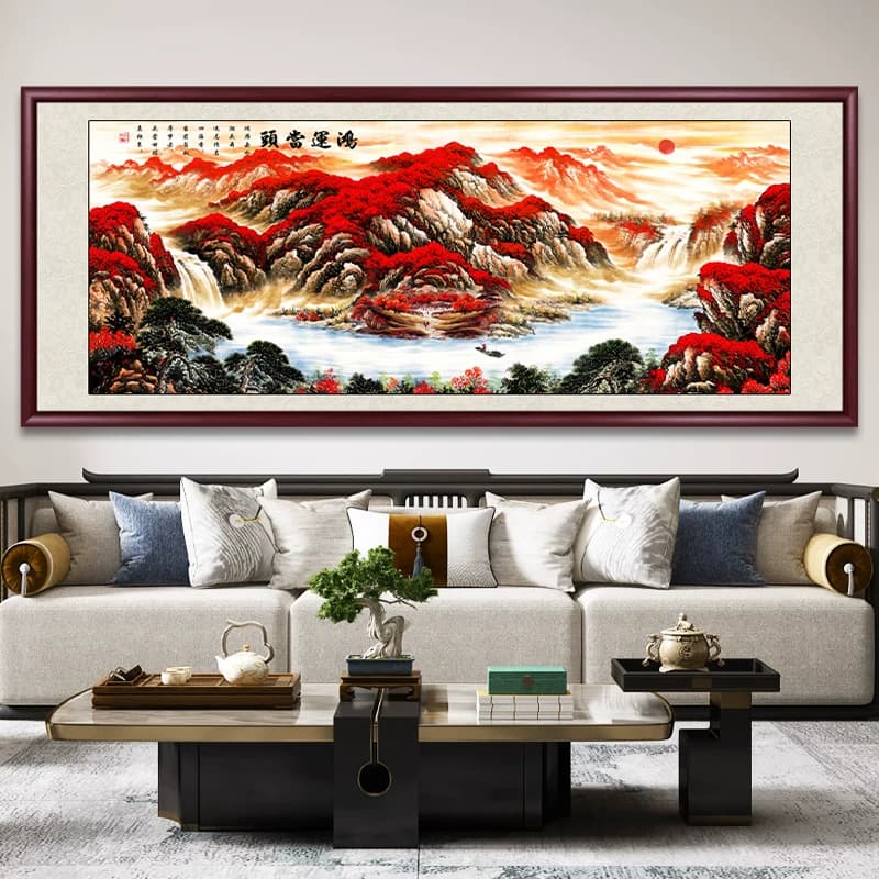 宝地福居聚宝盆山水画国画客厅挂画沙发背景墙装饰画办公室靠山图 - 缩略图3