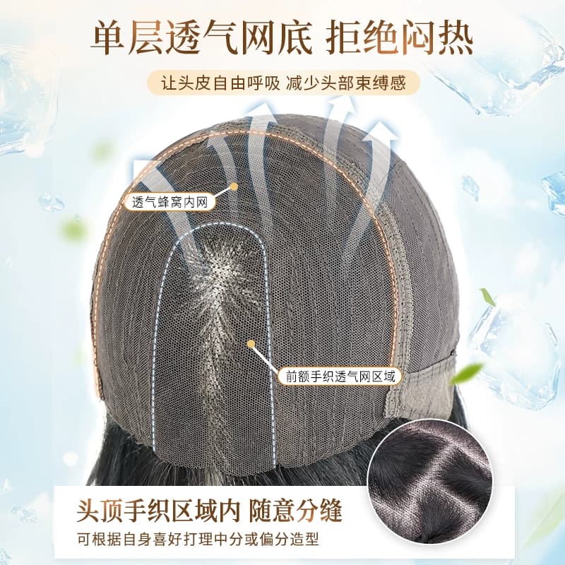 假发全头套女真人发丝短发中分波波头自然减龄无痕日常整顶假发套 - 缩略图2