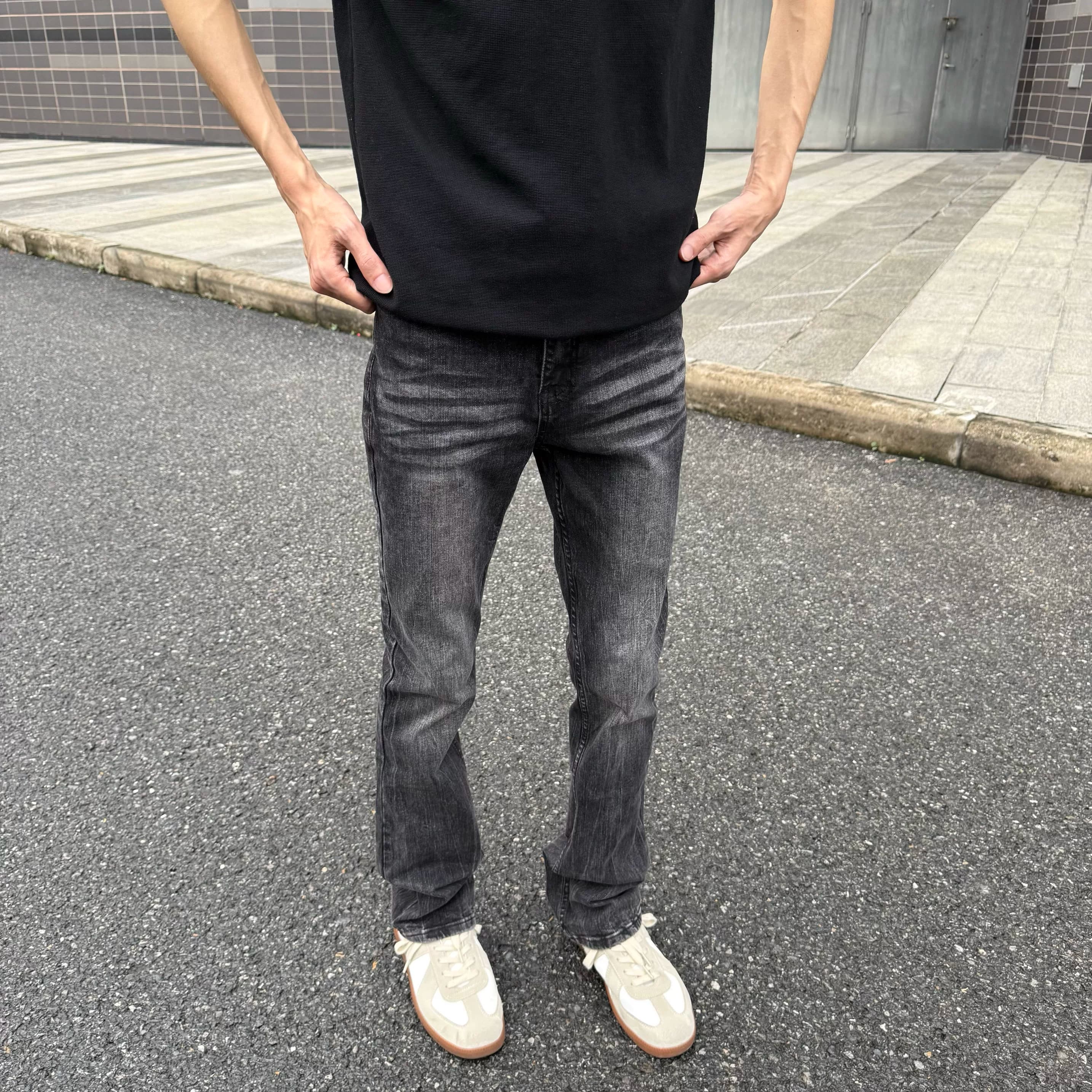美式cleanfit重磅水洗黑弯刀微喇Dc黑牛vintage517弹力修身牛仔裤 - 缩略图4