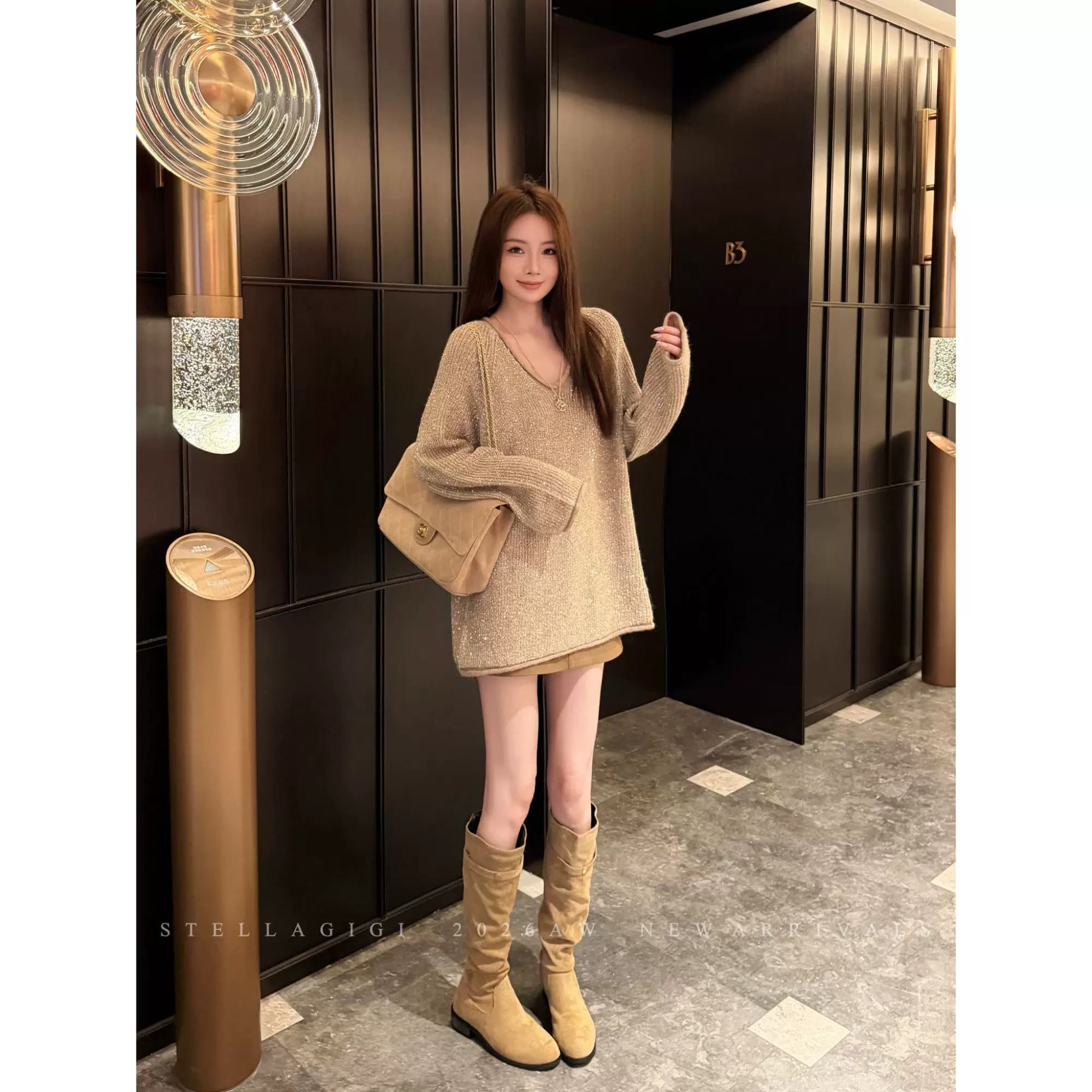 SG / 杨依姗FW银河星空慵懒细闪V领套头上衣针织毛衣毛衫秋冬新款 - 缩略图5