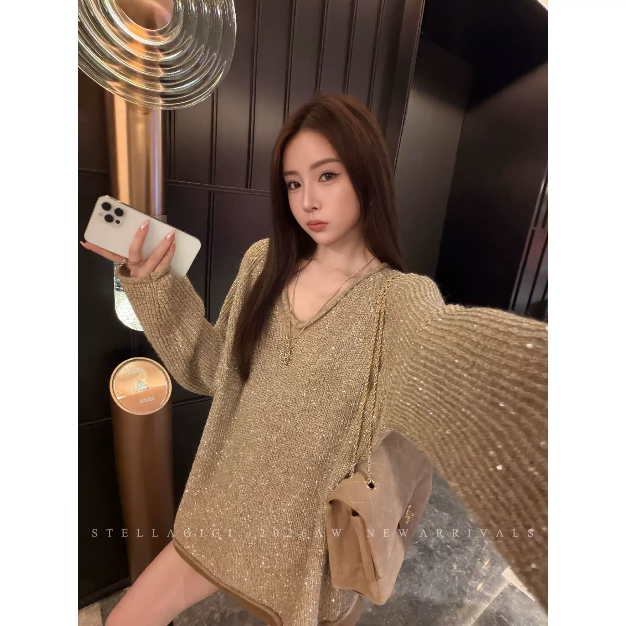 SG / 杨依姗FW银河星空慵懒细闪V领套头上衣针织毛衣毛衫秋冬新款 - 缩略图3