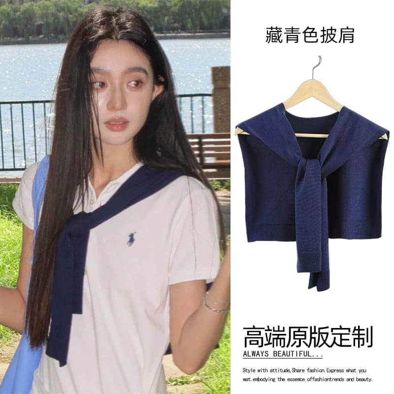 韩系棕色针织披肩女外搭女2026新款秋冬高级感护颈百搭衬衫小坎肩 - 缩略图3