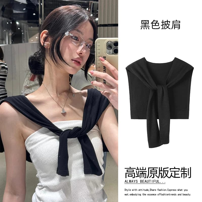 韩系棕色针织披肩女外搭女2026新款秋冬高级感护颈百搭衬衫小坎肩 - 缩略图4