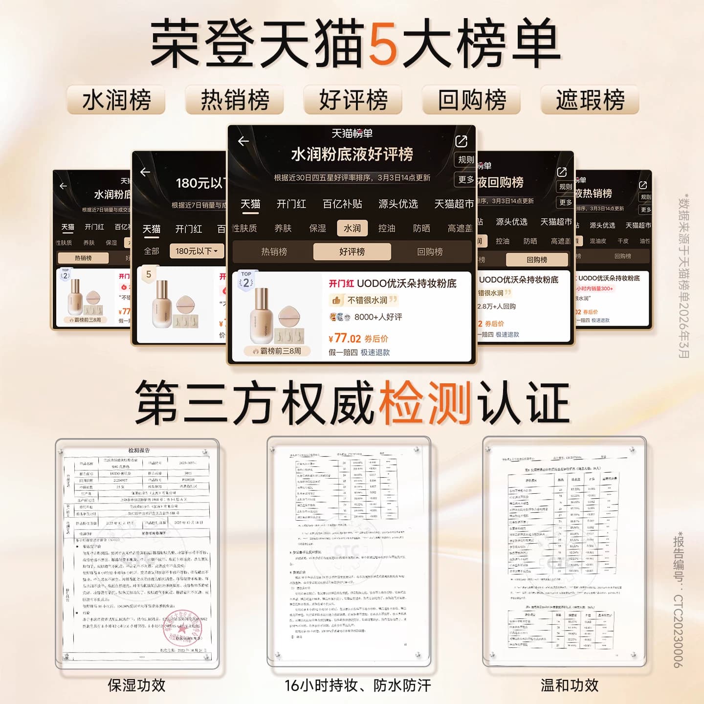 UODO水润持妆粉底液遮瑕持久不脱妆气垫霜油皮控油混干皮服帖底妆 - 缩略图2
