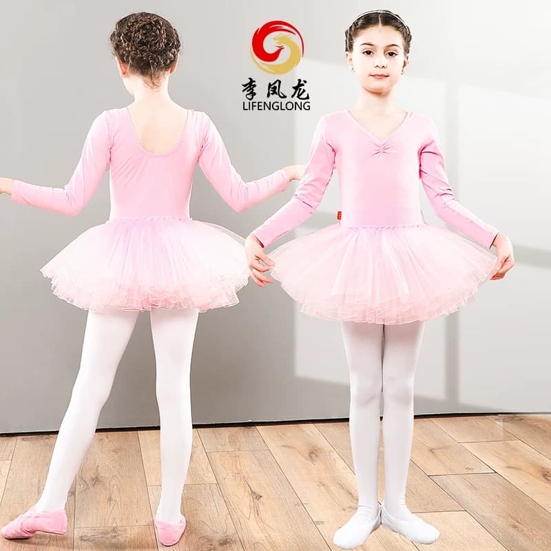 舞蹈服儿童女练功服春秋长袖芭蕾舞蹈裙女童女孩幼儿跳中国舞服装 - 缩略图3