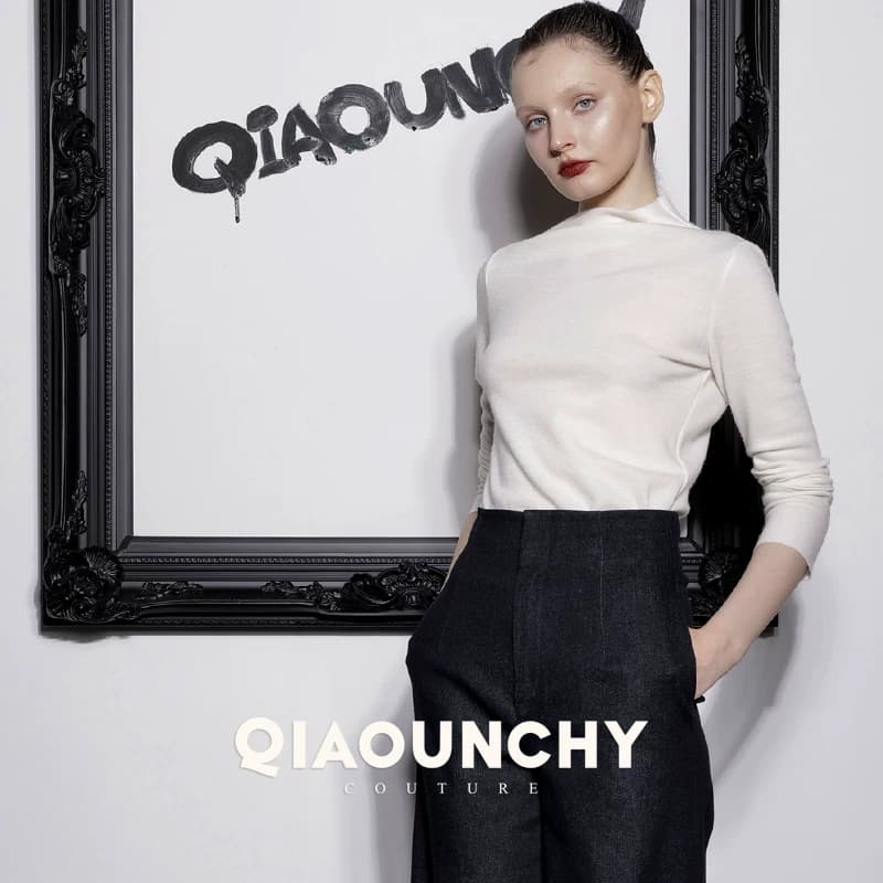钱袋子 QIAOUNCHY俏云曦｜复古蓝色牛仔洗水棉高腰阔腿裤长裤女 - 缩略图2