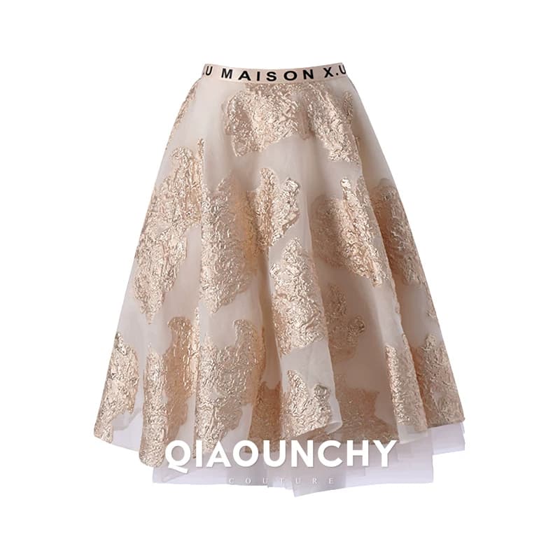 欧洲金属丝提花 QIAOUNCHY俏云曦｜法式优雅层次感大圆摆伞裙a裙 - 缩略图5