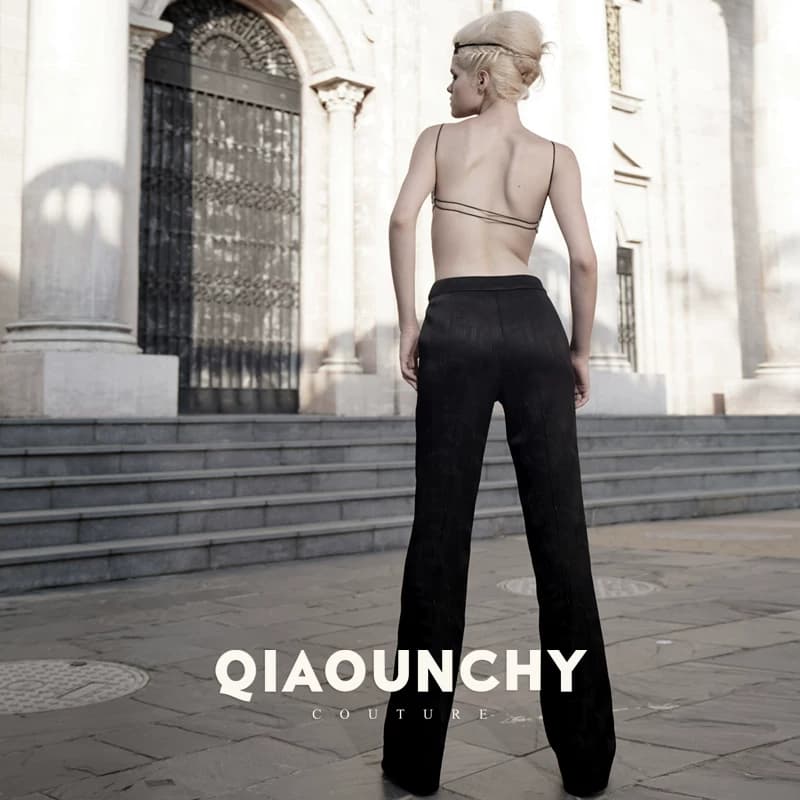 意大利高弹提花 QIAOUNCHY俏云曦｜好版型精致提花微喇修身西裤女 - 缩略图3