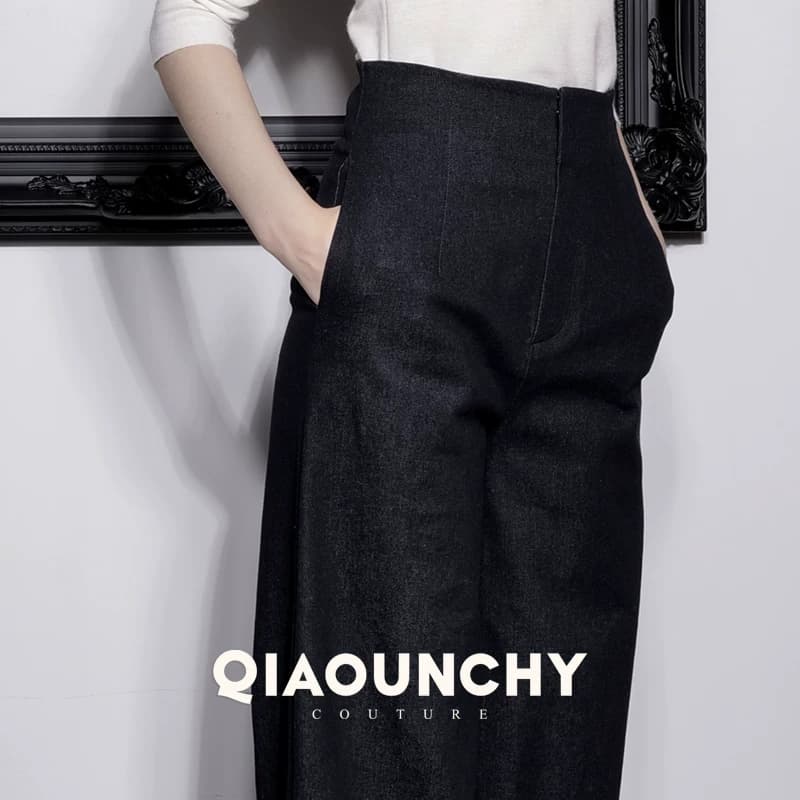 钱袋子 QIAOUNCHY俏云曦｜复古蓝色牛仔洗水棉高腰阔腿裤长裤女 - 缩略图4
