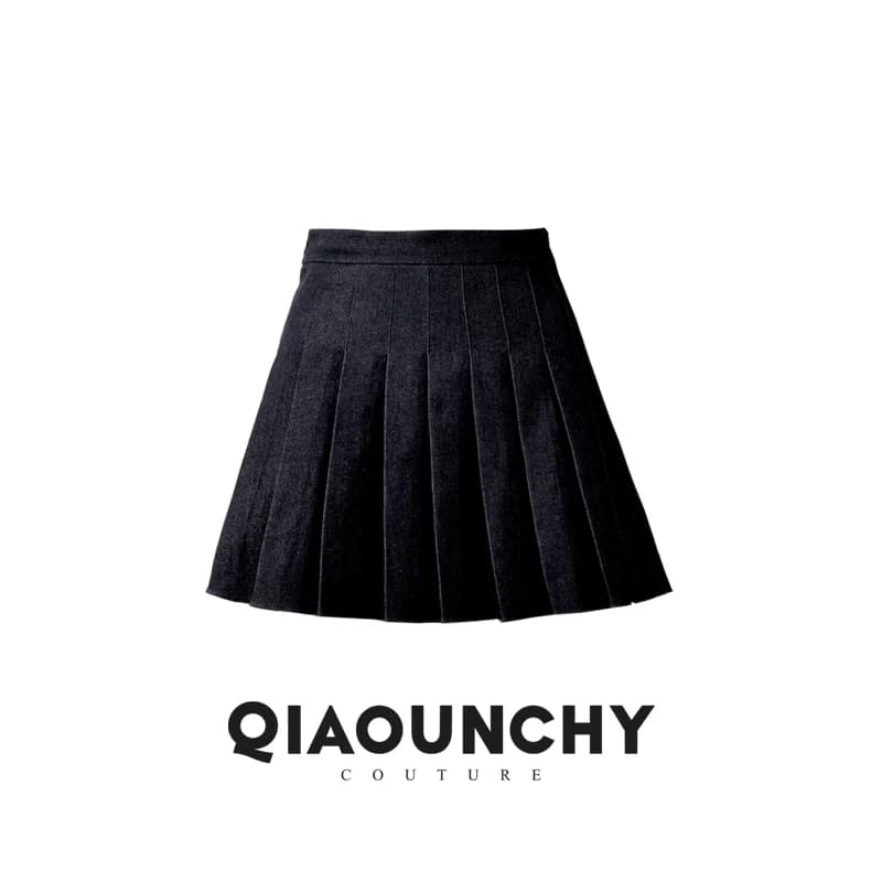 女赛车手 QIAOUNCHY俏云曦 | 野性大长腿蓝色洗水牛仔棉百褶裙女 - 缩略图5