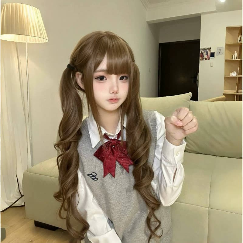 【可扎好双马尾发货】纤韵佳人假发女长发Lolita80cm蜜茶色长卷发 - 缩略图2