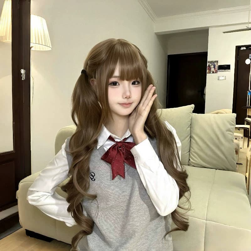【可扎好双马尾发货】纤韵佳人假发女长发Lolita80cm蜜茶色长卷发 - 缩略图3