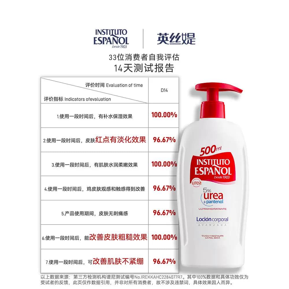 西班牙英丝媞尿素身体乳500ml英丝缇尿素霜B5维e去鸡补水保湿皮肤 - 缩略图2