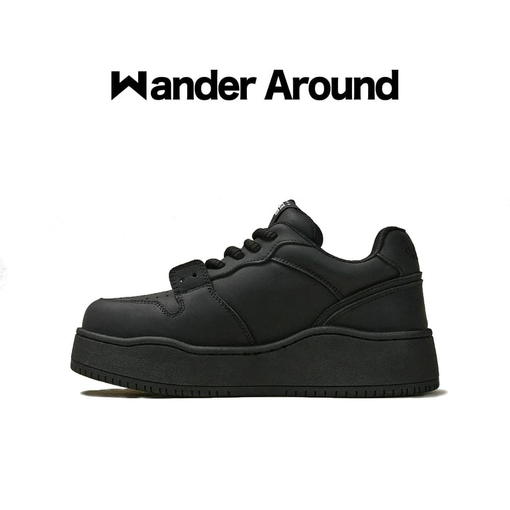 【明星同款】Wander around春秋款黑色厚底增高休闲板鞋男女同款 - 缩略图2