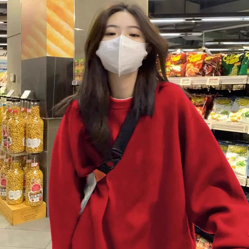 奥莱清仓春秋季宽松男女打底衫棉布果蔬收纳袋男女情侣连帽棉卫衣 - 缩略图2