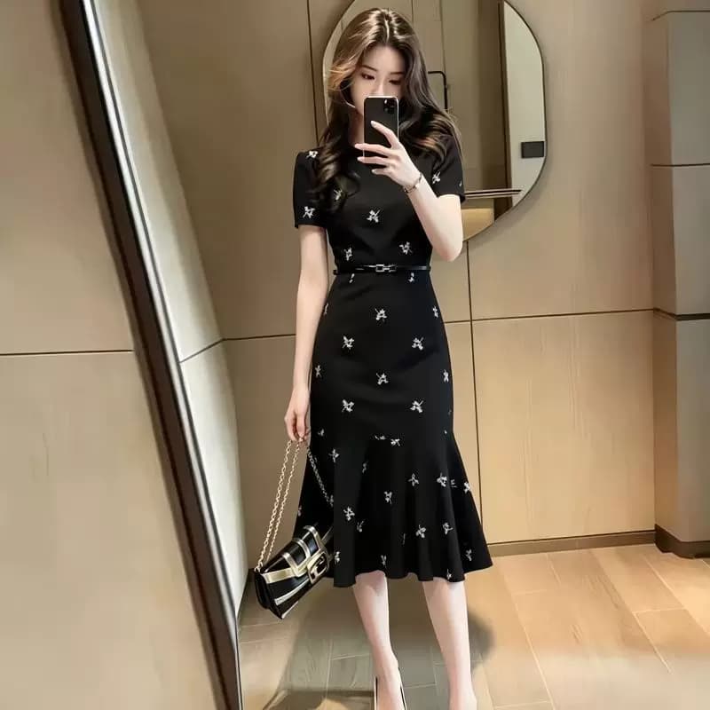QF2026夏季法式绝美连衣裙女气质收腰长裙茶歇裙 - 缩略图4