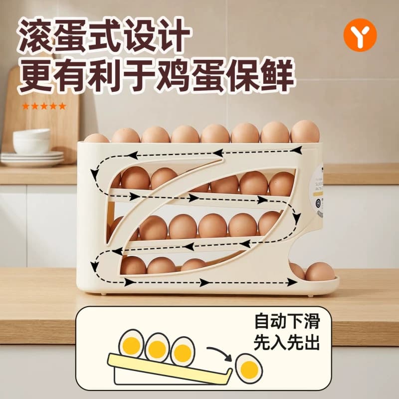 食品级冰箱保鲜盒式鸡蛋盒用侧门收纳盒整理神器鸡蛋滚动补位多层 - 缩略图2