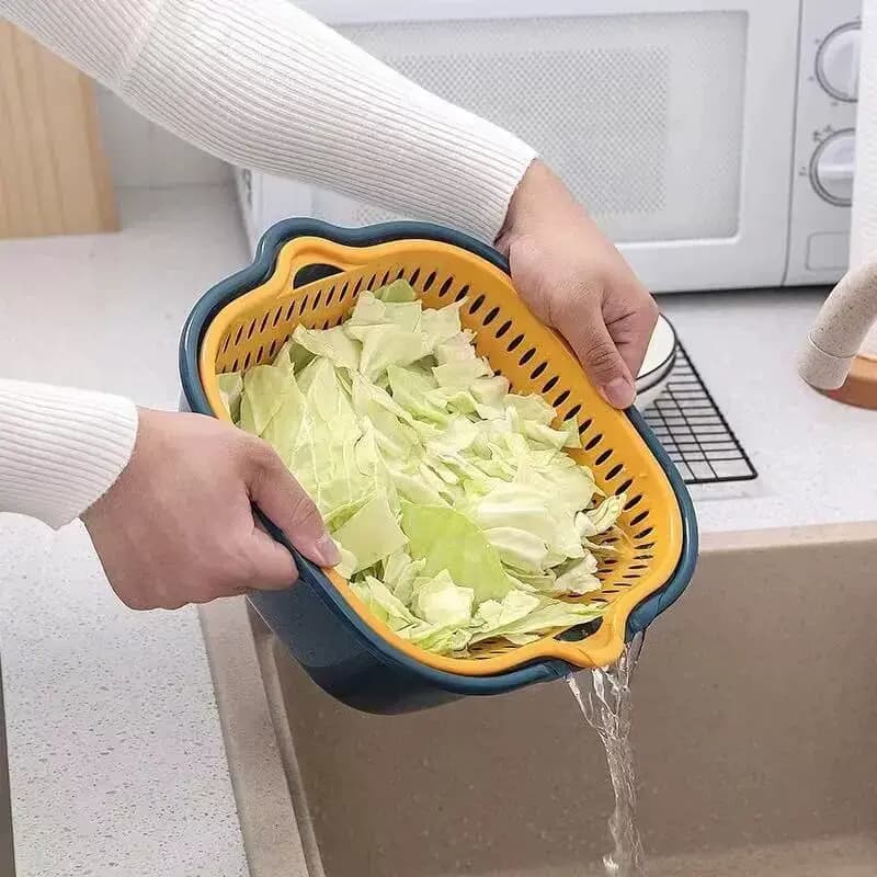 【6件套】洗菜盆沥水篮塑料洗菜篓双层方形洗菜筐子洗水果盘客厅 - 缩略图3