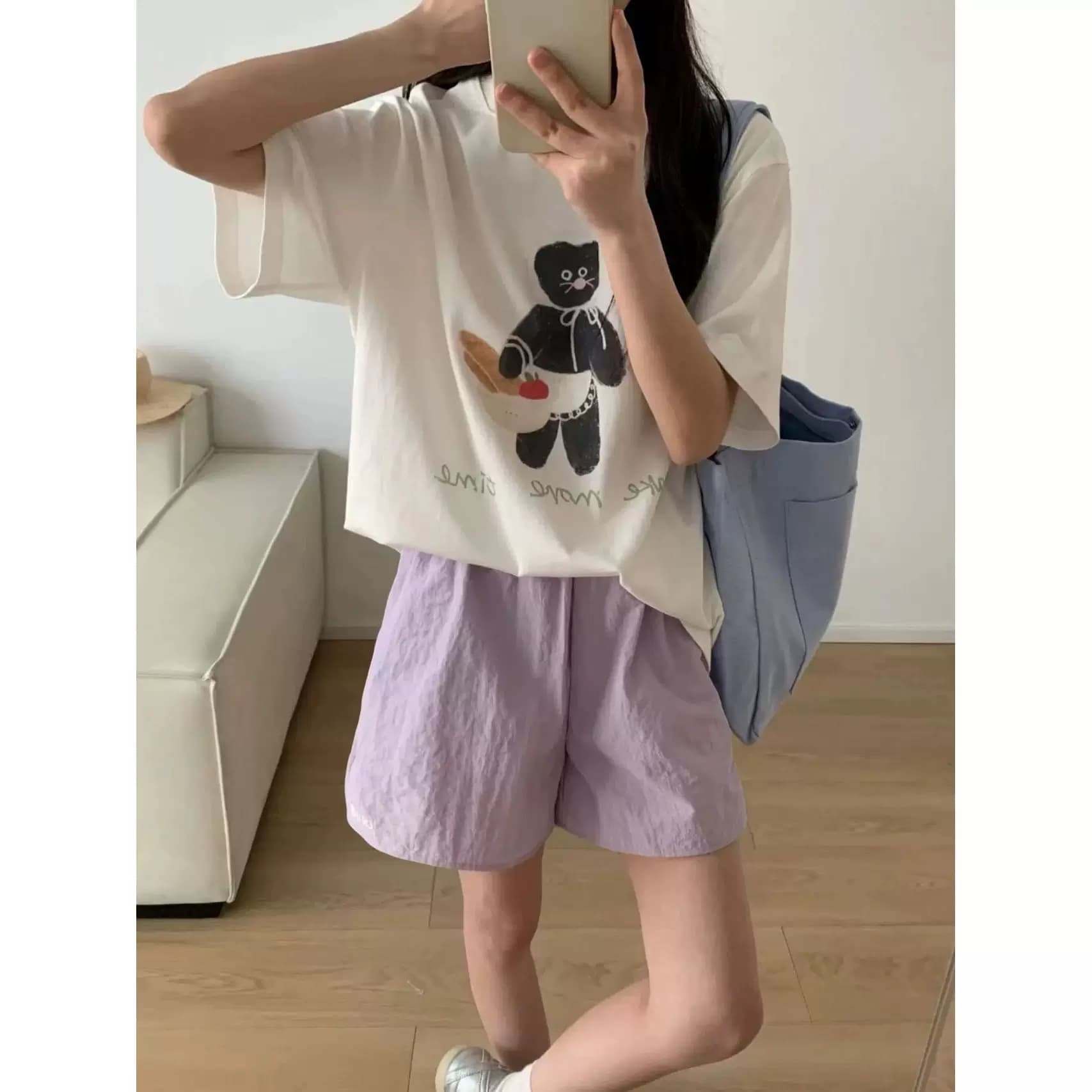AK山本奶芙短裤宽松女生夏季短裤薄款高腰休闲阔腿裤a字裤五分裤 - 缩略图2