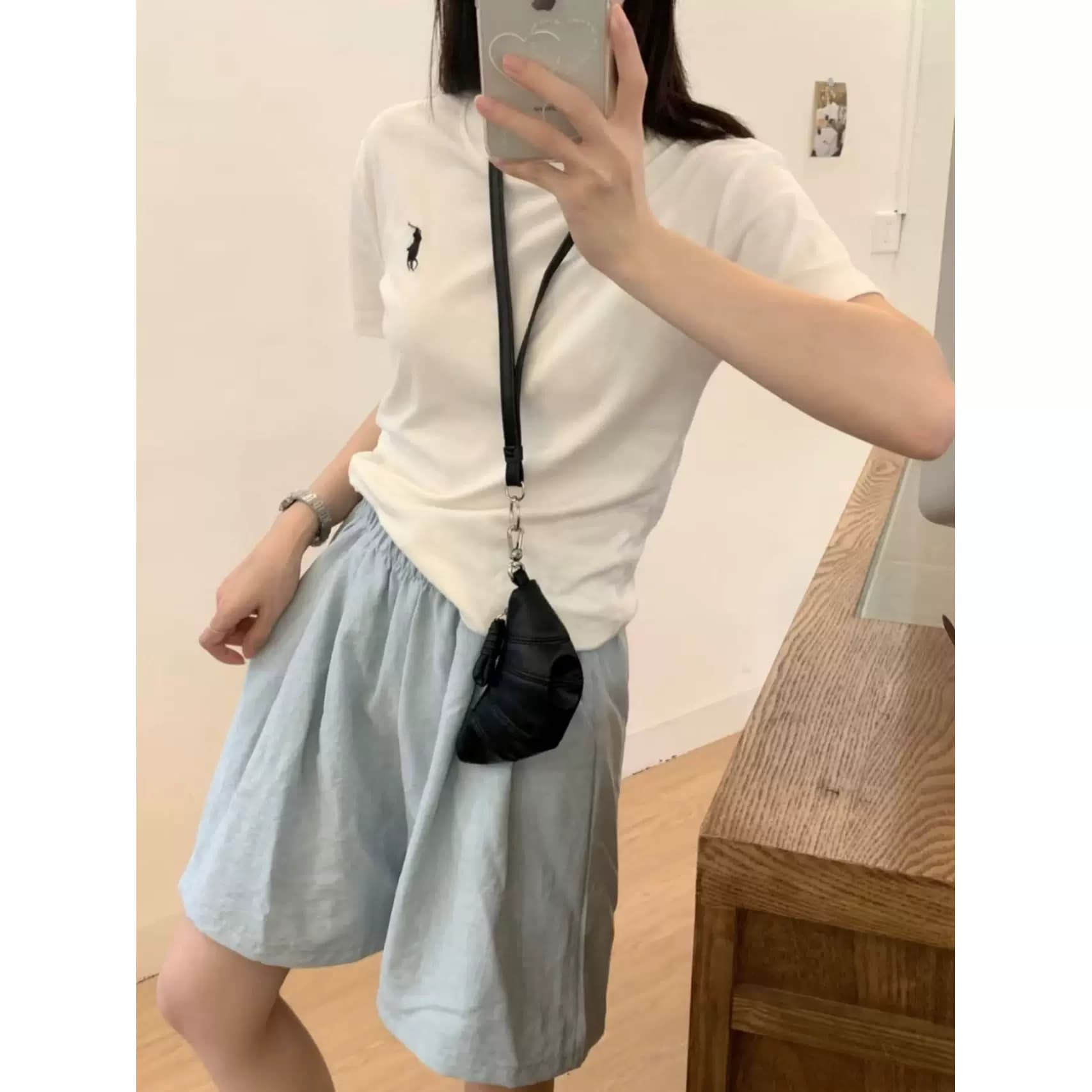 AK山本奶芙短裤宽松女生夏季短裤薄款高腰休闲阔腿裤a字裤五分裤 - 缩略图3