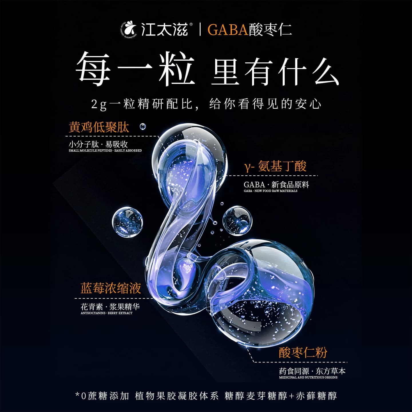 江太滋GABA酸枣仁蓝莓睡眠软糖氨基丁酸y成人非褪黑素睡眠片zj - 缩略图2
