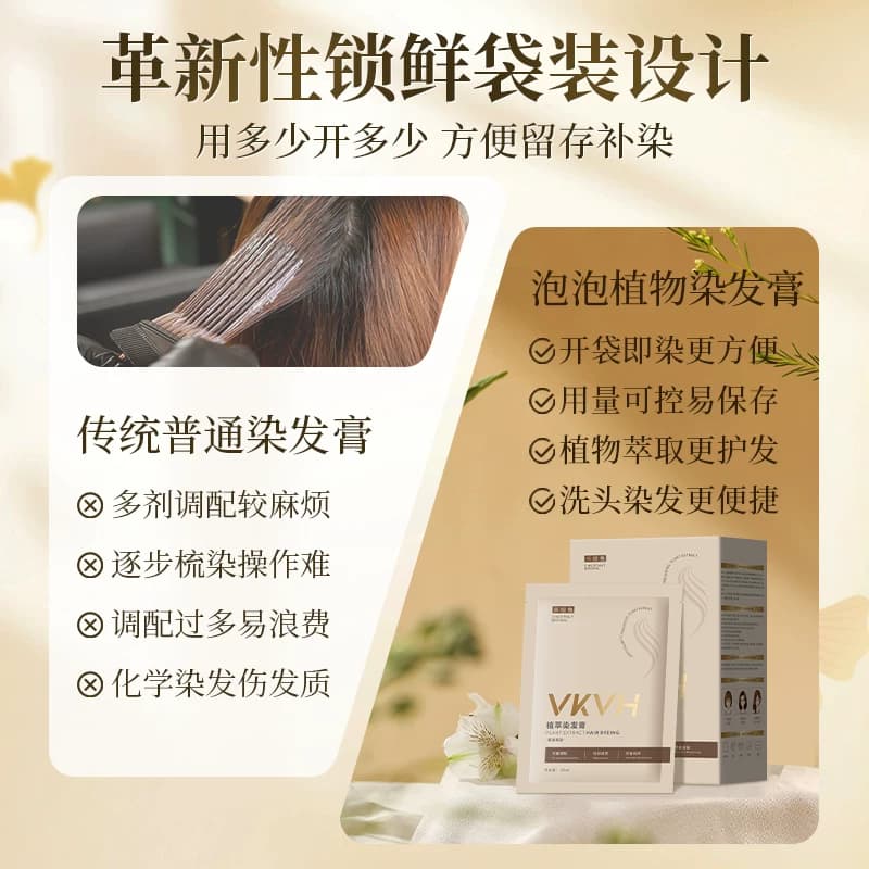 VKVH植萃染发膏泡泡染无刺激在家自己染男女通用染发a - 缩略图5