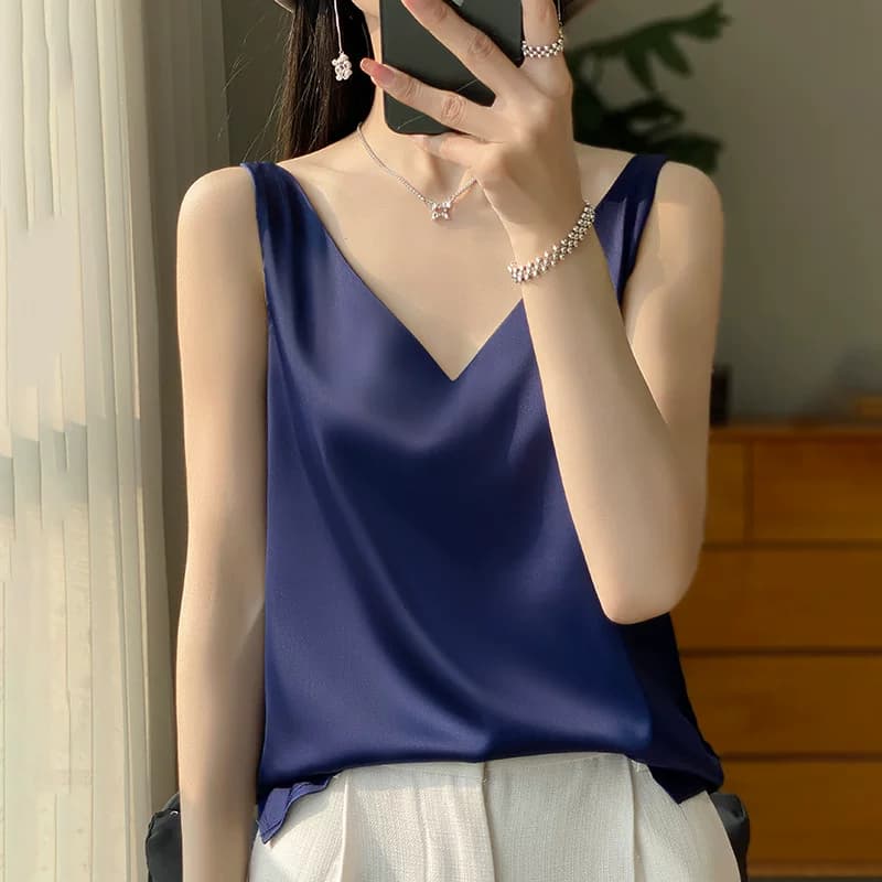 缎面吊带背心女洋气内搭西装新款春夏V领缎面打底性感美背上衣T - 缩略图4