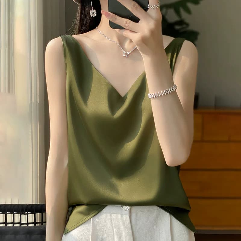 缎面吊带背心女洋气内搭西装新款春夏V领缎面打底性感美背上衣T - 缩略图5
