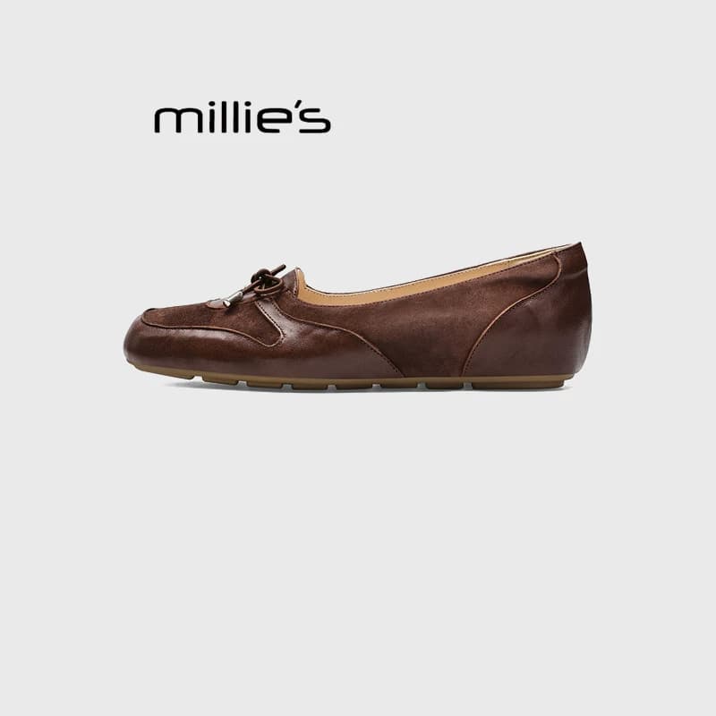 MILLIE'S/妙丽复古风系带豆豆鞋女秋季百搭一脚蹬浅口单鞋乐福鞋 - 缩略图3