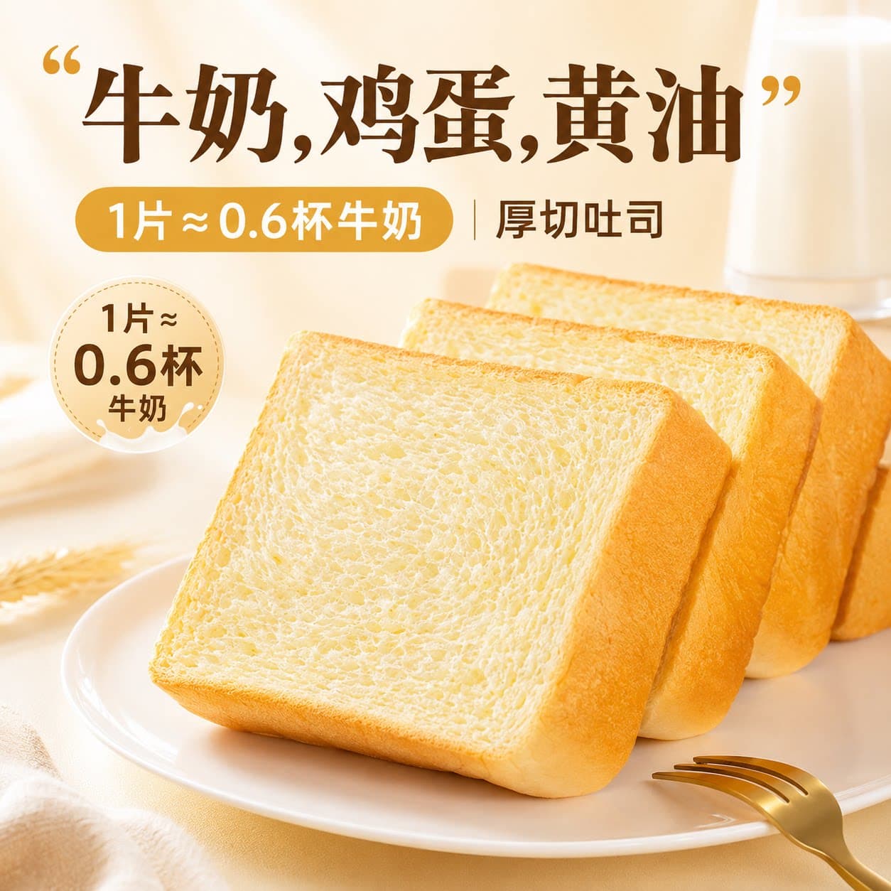 山木云黄油吐司面包牛奶厚切早餐营养速食健康零食休闲食品糕点 - 缩略图2