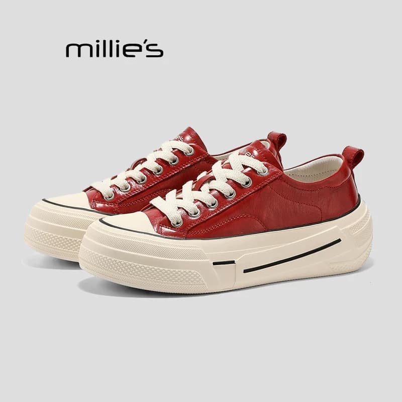 MILLIE'S/妙丽厚底板鞋真皮秋季系带增高休闲鞋舒适百搭运动女鞋Q - 缩略图2
