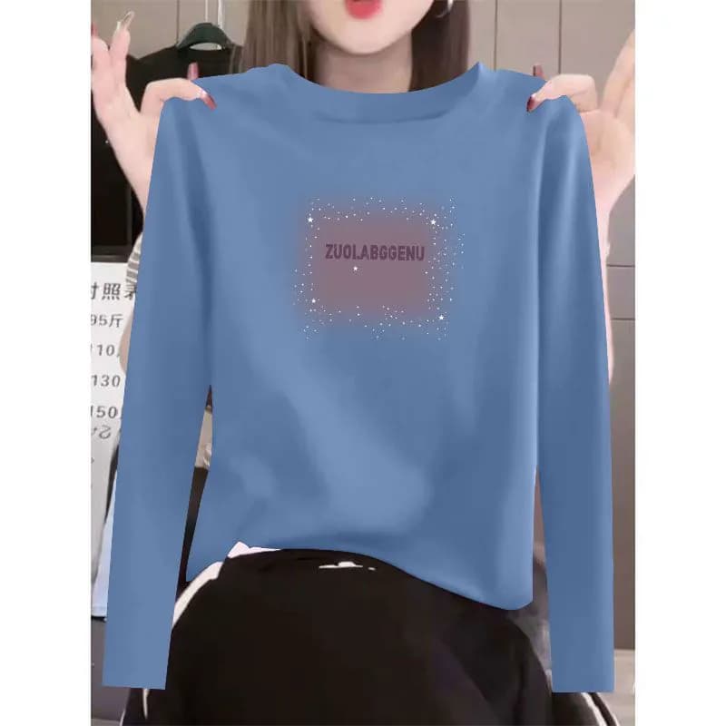 春秋100%纯棉长袖印花T恤女时尚韩版宽松遮肉显瘦圆领休闲ins上衣 - 缩略图5