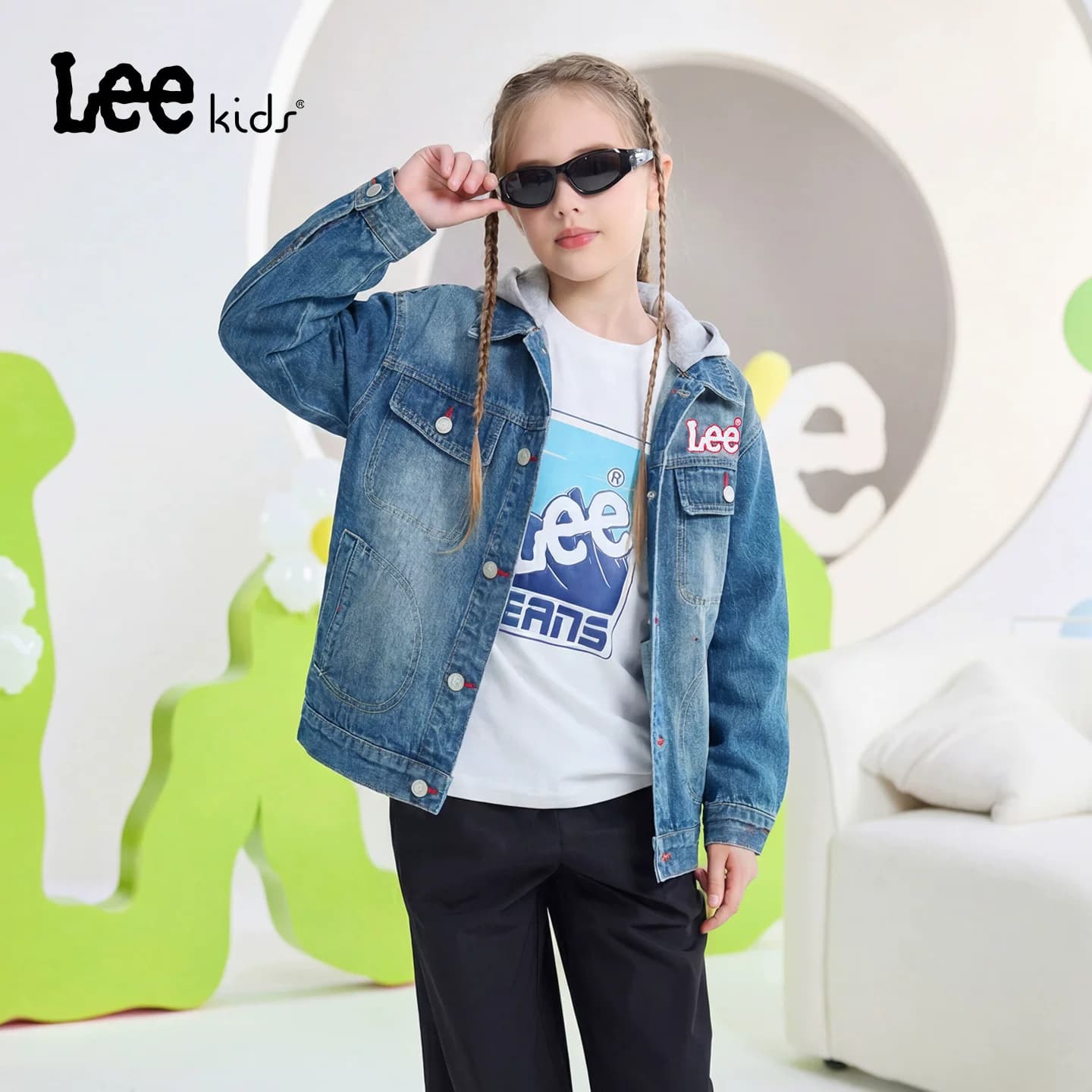 Lee kids儿童连帽牛仔外套男童女童水洗复古户外运动外套休闲百搭 - 缩略图4