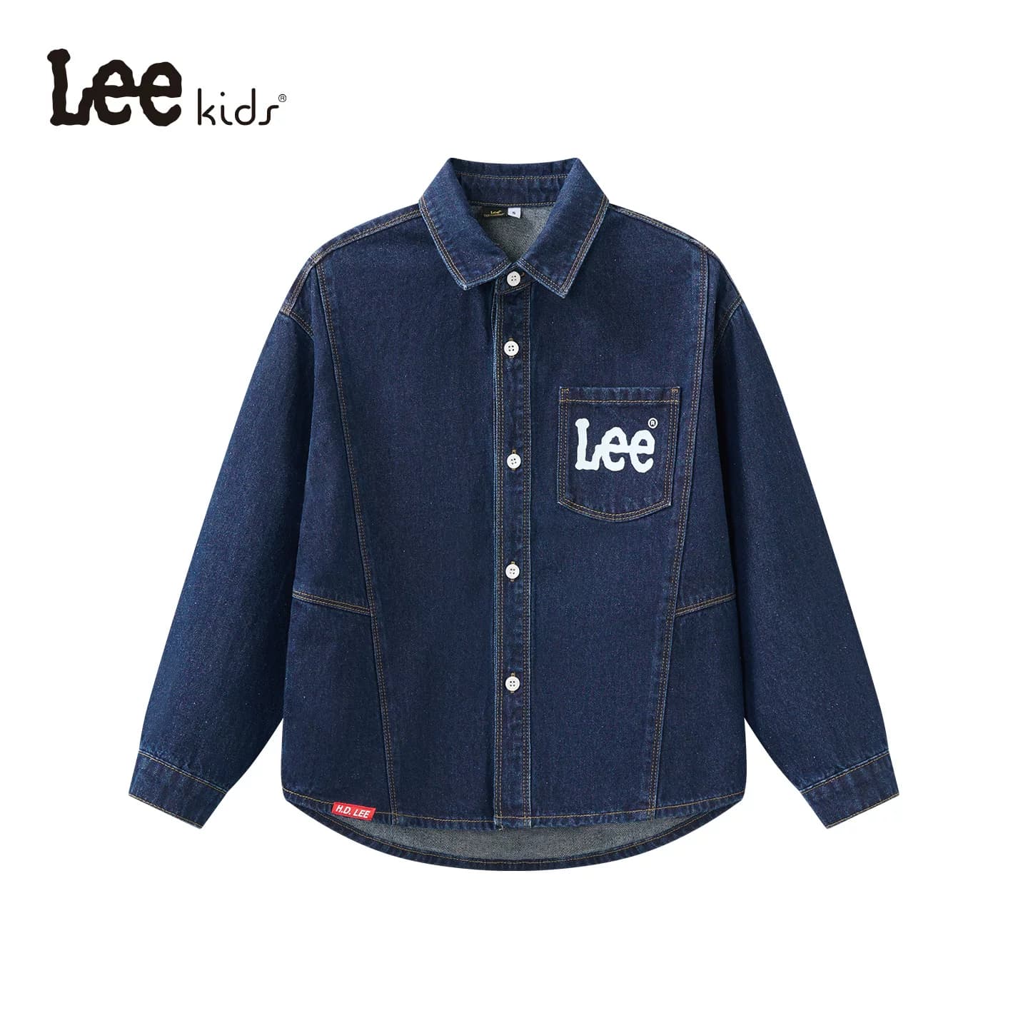 Lee kids儿童牛仔衬衫外套男女童长袖水洗蓝色休闲复古春秋 - 缩略图5