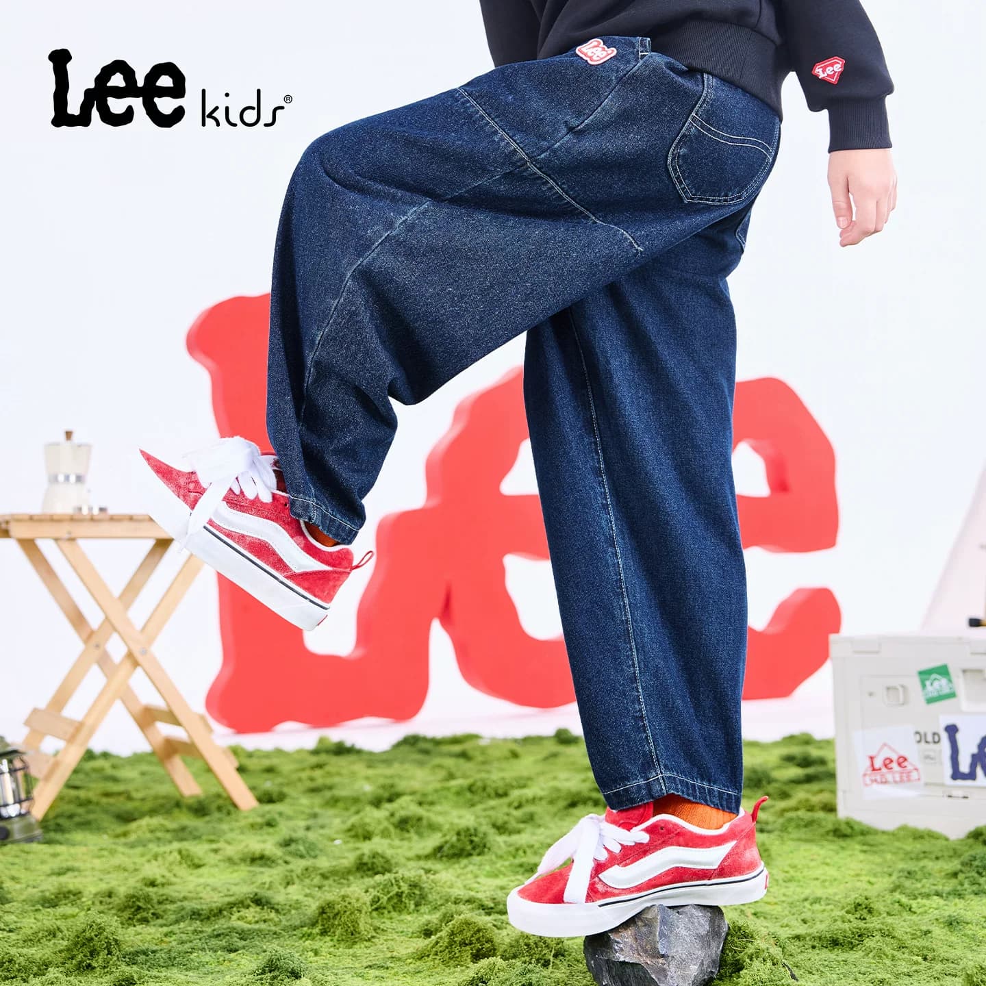 Lee kids复古水洗牛仔裤儿童秋季新款男女童休闲百搭宽松直筒长裤 - 缩略图5
