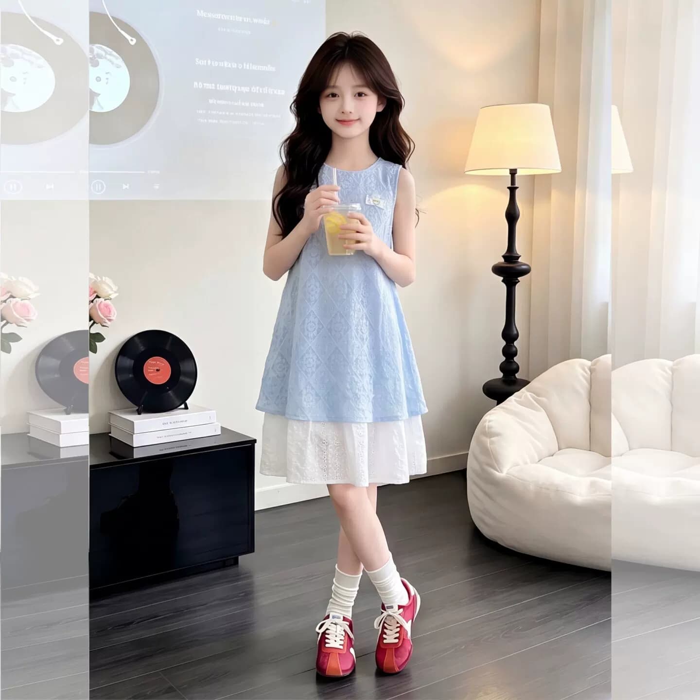 女童假两件蕾丝连衣裙夏装2026新款洋气甜美度假风无袖中长背心裙 - 缩略图2