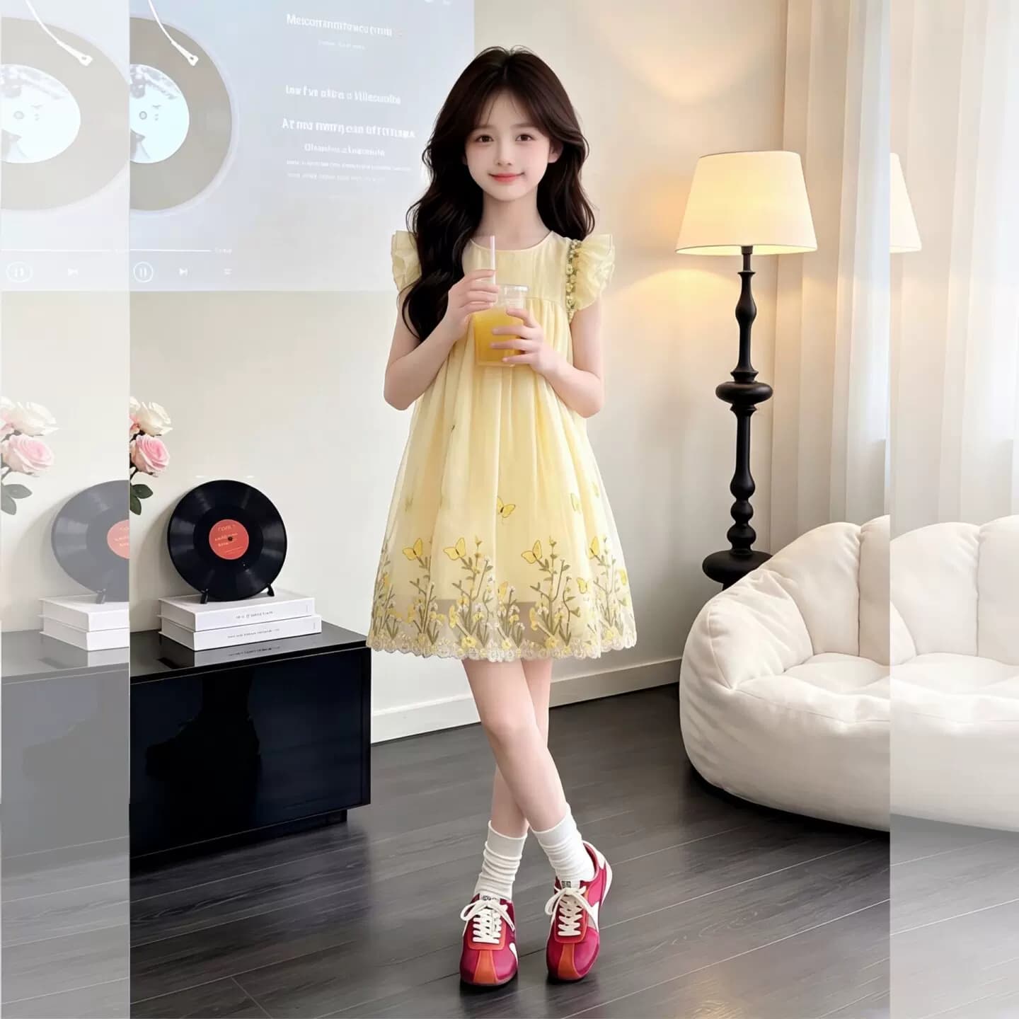 女童连衣裙夏装2026新款儿童洋气小飞袖圆领裙子夏季网纱公主裙 - 缩略图2