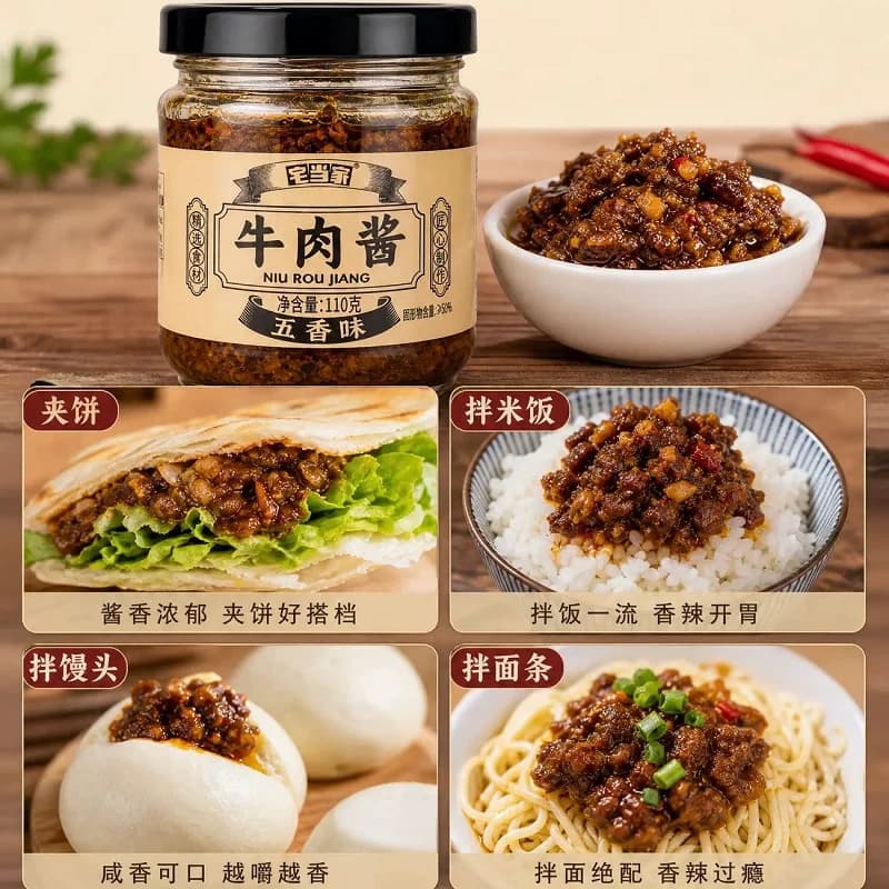 牛肉酱瓶装110g拌饭酱拌面酱开胃神器下饭菜香菇酱辣椒酱料瓶装 - 缩略图4