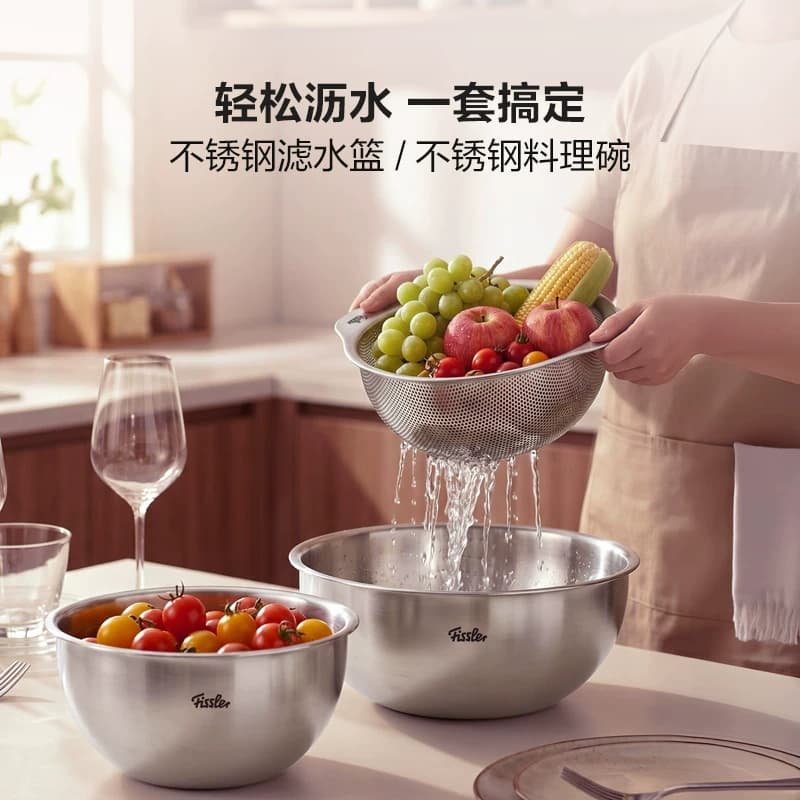 德国菲仕乐全家用不锈钢果蔬篮滤水篮料理碗厨房水槽洗菜盆沥水篮 - 缩略图4