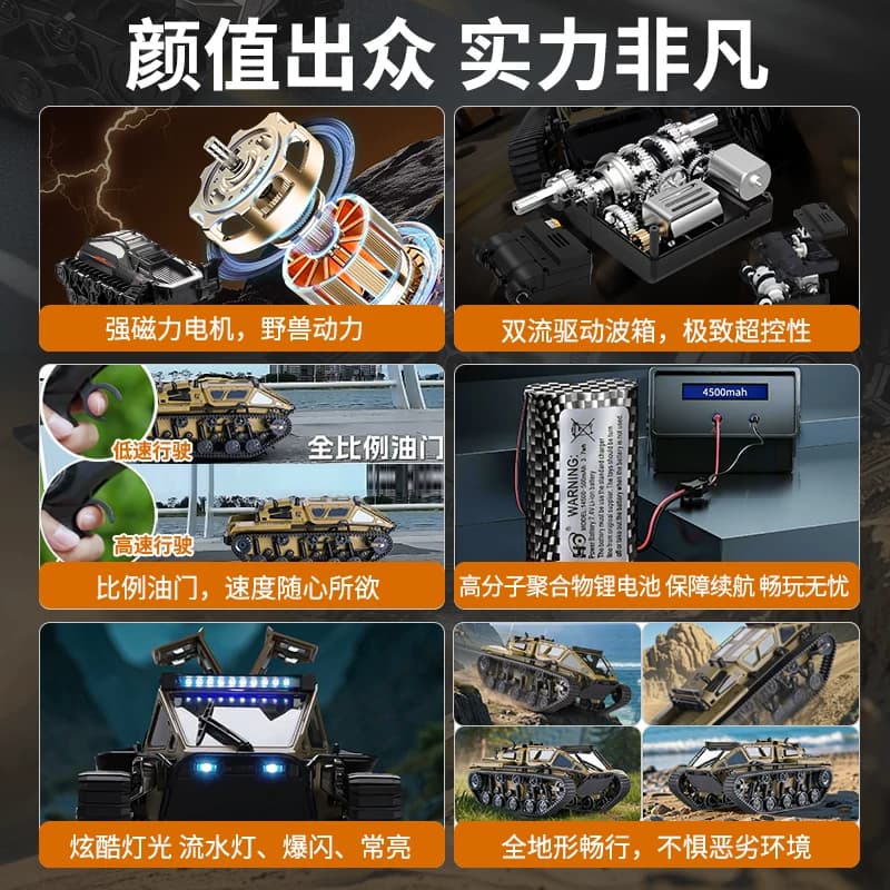 遥控车坦克玩具男孩越野汽车地形履带全四驱漂移电动儿童生日礼物 - 缩略图5