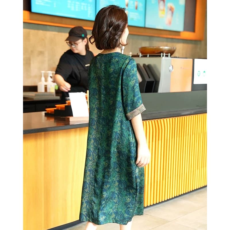2026夏季新款杭州丝绸非遗香云纱妈妈连衣裙女桑蚕丝真丝大牌裙子 - 缩略图4
