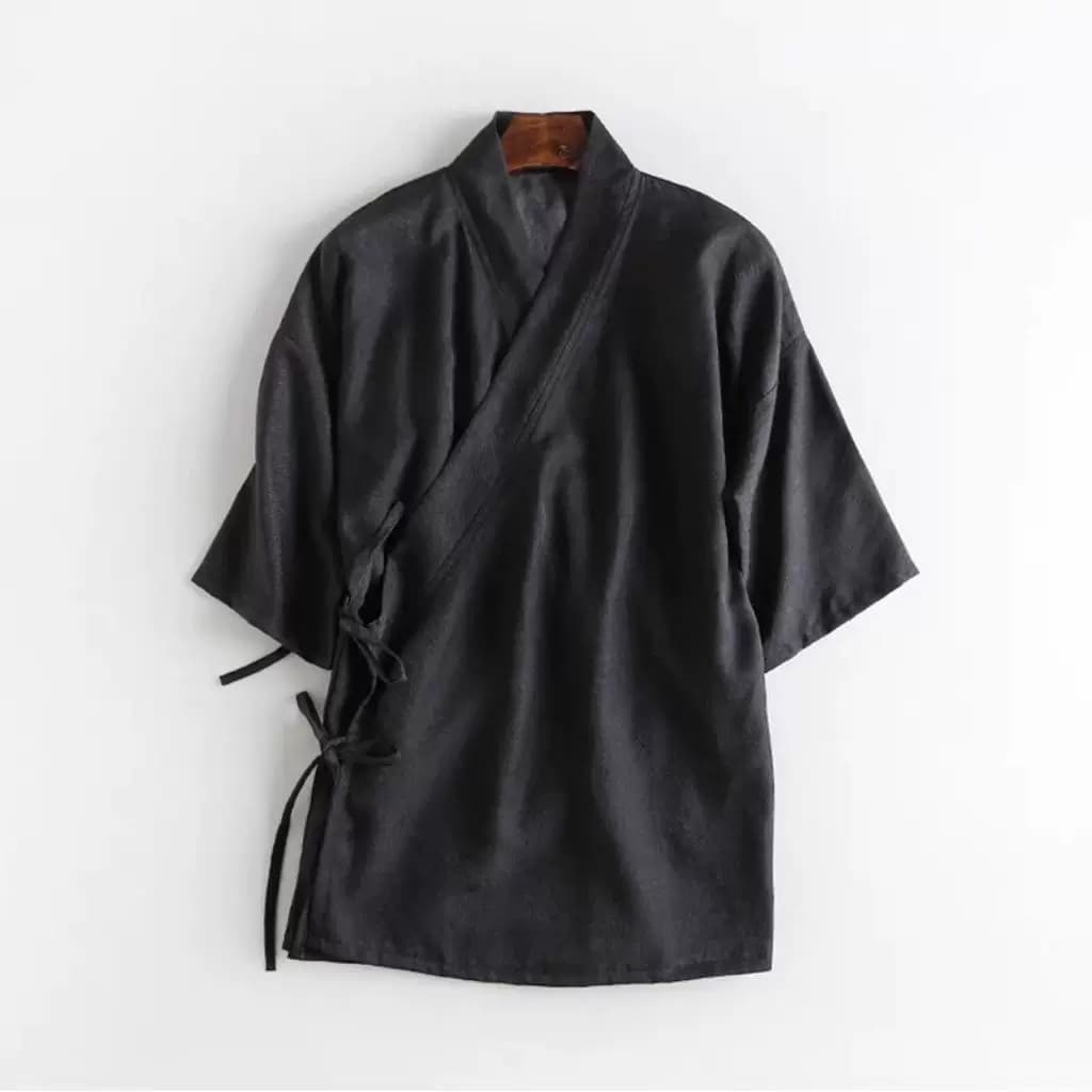 一片式系带交叉领女夏冰丝中式汉服改良茶禅服短袖上衣大码300斤 - 缩略图2