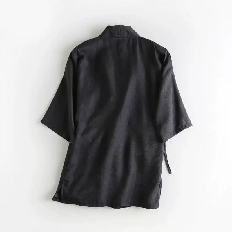 一片式系带交叉领女夏冰丝中式汉服改良茶禅服短袖上衣大码300斤 - 缩略图5