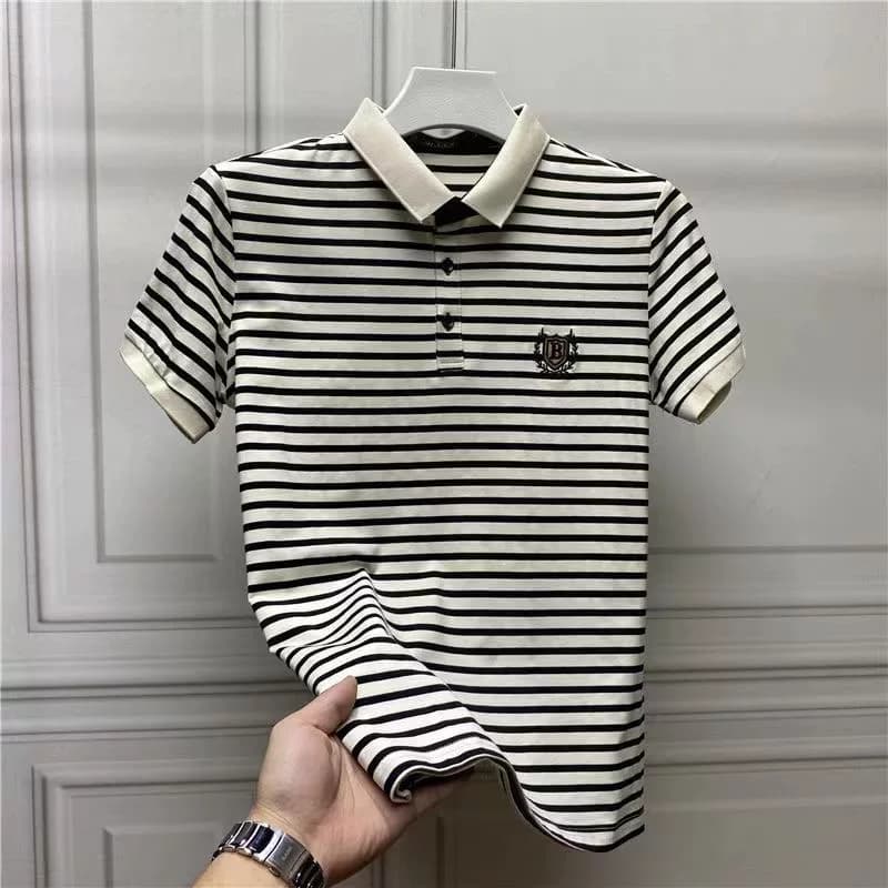 品质捡漏~夏季冰丝短袖t恤男士绣花条纹翻领POLO衫修身T恤男1/2件 - 缩略图5